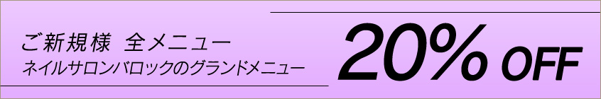 ご新規 全メニュー20％OFF